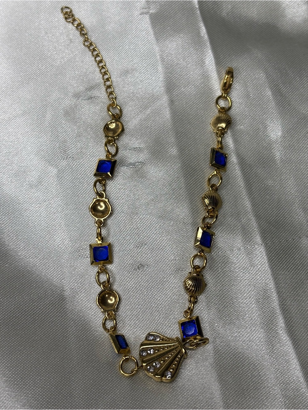 Stainless Steel 18k Gold Plated with Royal Blue Rhinestones